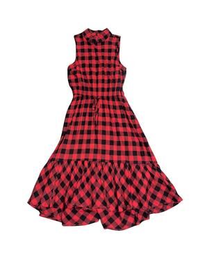 BP Nordstrom Sleeveless Buffalo Plaid Ruffled Midi Mock Neck Dress SZ S Flirty